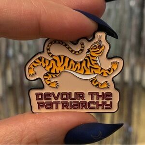 Devour the Patriarchy Feminist Tiger Enamel Lapel Pin Brooch NWT, Great Gift!🎁